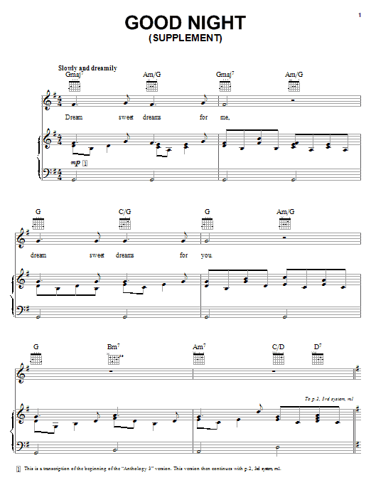 Preview The Beatles Good Night Rock sheet music, notes and chords for Piano, Vocal & Guitar (Right-Hand Melody), SKU: 16653 sheet music, piano notes, chords, guitar tabs, score, transpose, transcribe, how to play, guide, download, learn, tutorial, progression, song, artist, awards, billboard, mtv, vh1, tour, single, album, release