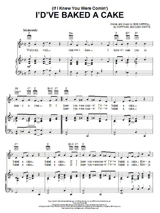 Preview Georgia Gibbs (If I Knew You Were Comin') I'd've Baked A Cake Country sheet music, notes and chords for Piano, Vocal & Guitar (Right-Hand Melody), SKU: 16692 sheet music, piano notes, chords, guitar tabs, score, transpose, transcribe, how to play, guide, download, learn, tutorial, progression, song, artist, awards, billboard, mtv, vh1, tour, single, album, release