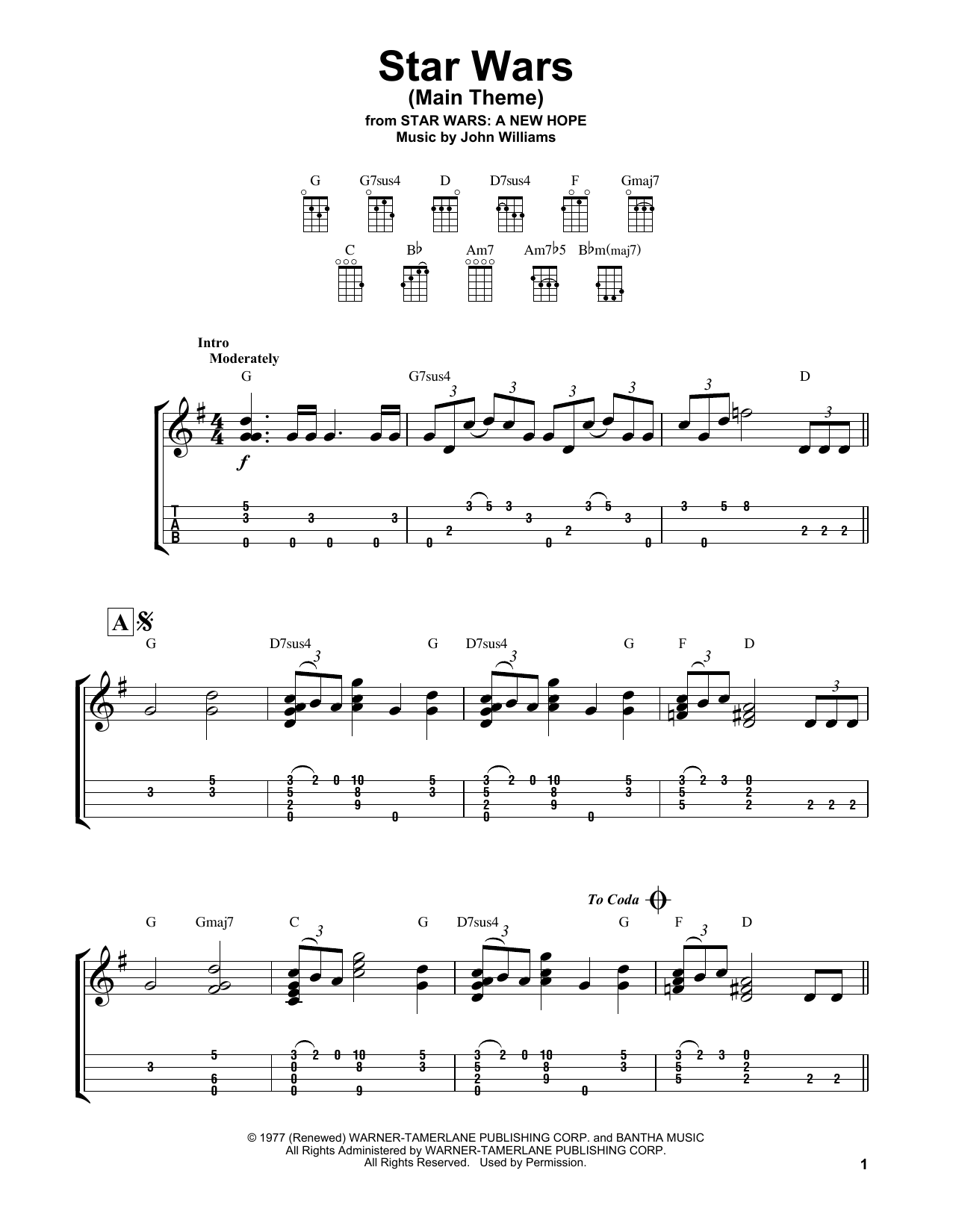 Preview John Williams Star Wars (Main Theme) Classical sheet music, notes and chords for Ukulele, SKU: 167041 sheet music, piano notes, chords, guitar tabs, score, transpose, transcribe, how to play, guide, download, learn, tutorial, progression, song, artist, awards, billboard, mtv, vh1, tour, single, album, release