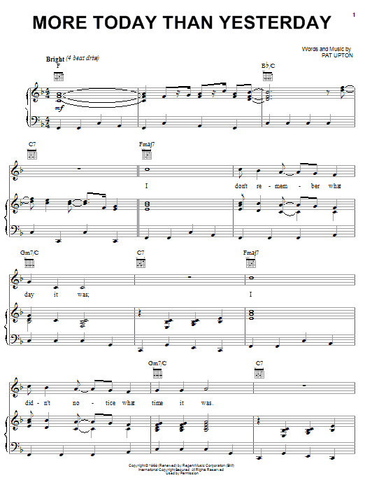 Preview Spiral Starecase More Today Than Yesterday Pop sheet music, notes and chords for Piano, Vocal & Guitar (Right-Hand Melody), SKU: 16713 sheet music, piano notes, chords, guitar tabs, score, transpose, transcribe, how to play, guide, download, learn, tutorial, progression, song, artist, awards, billboard, mtv, vh1, tour, single, album, release