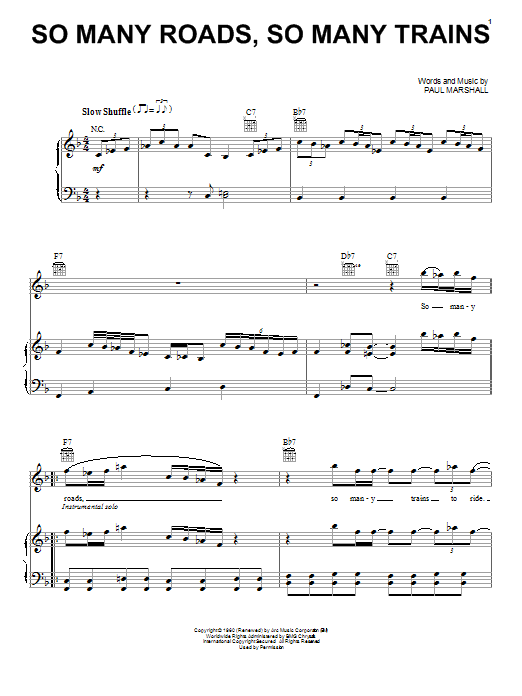 Preview Otis Rush So Many Roads, So Many Trains Blues sheet music, notes and chords for Piano, Vocal & Guitar (Right-Hand Melody), SKU: 16717 sheet music, piano notes, chords, guitar tabs, score, transpose, transcribe, how to play, guide, download, learn, tutorial, progression, song, artist, awards, billboard, mtv, vh1, tour, single, album, release