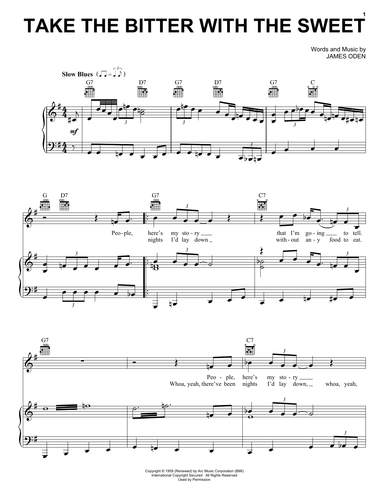 Preview Muddy Waters Take The Bitter With The Sweet Blues sheet music, notes and chords for Piano, Vocal & Guitar (Right-Hand Melody), SKU: 16726 sheet music, piano notes, chords, guitar tabs, score, transpose, transcribe, how to play, guide, download, learn, tutorial, progression, song, artist, awards, billboard, mtv, vh1, tour, single, album, release