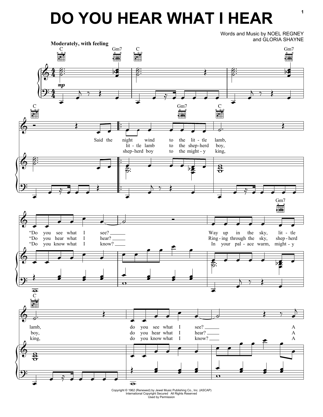 Preview Gloria Shayne Do You Hear What I Hear Children sheet music, notes and chords for Piano, Vocal & Guitar (Right-Hand Melody), SKU: 16729 sheet music, piano notes, chords, guitar tabs, score, transpose, transcribe, how to play, guide, download, learn, tutorial, progression, song, artist, awards, billboard, mtv, vh1, tour, single, album, release