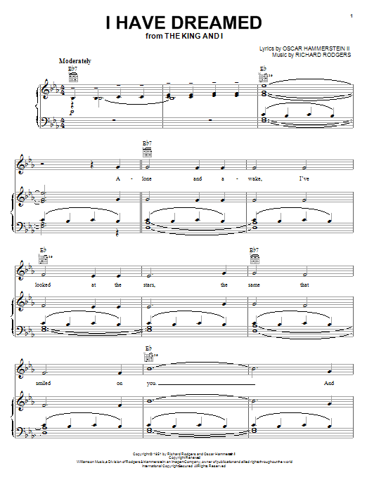 Preview Rodgers & Hammerstein I Have Dreamed Folk sheet music, notes and chords for Piano, Vocal & Guitar (Right-Hand Melody), SKU: 16772 sheet music, piano notes, chords, guitar tabs, score, transpose, transcribe, how to play, guide, download, learn, tutorial, progression, song, artist, awards, billboard, mtv, vh1, tour, single, album, release