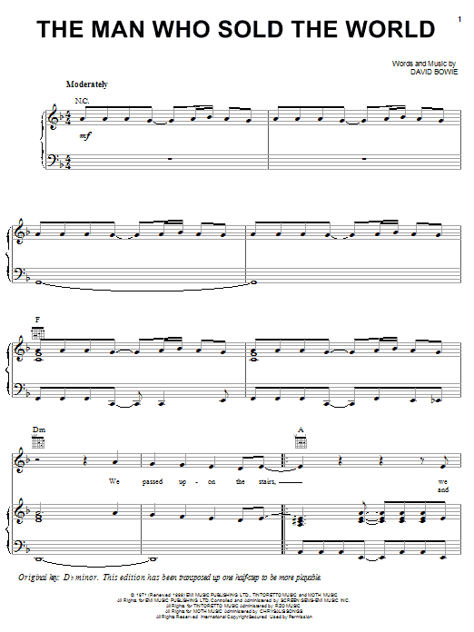 Preview Nirvana The Man Who Sold The World Pop sheet music, notes and chords for Piano, Vocal & Guitar (Right-Hand Melody), SKU: 16782 sheet music, piano notes, chords, guitar tabs, score, transpose, transcribe, how to play, guide, download, learn, tutorial, progression, song, artist, awards, billboard, mtv, vh1, tour, single, album, release
