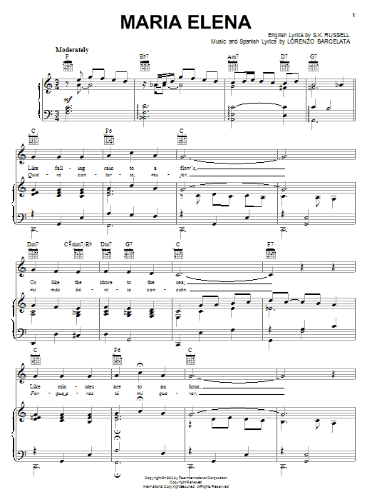 Preview Lorenzo Barcelata Maria Elena Jazz sheet music, notes and chords for Piano, Vocal & Guitar (Right-Hand Melody), SKU: 16783 sheet music, piano notes, chords, guitar tabs, score, transpose, transcribe, how to play, guide, download, learn, tutorial, progression, song, artist, awards, billboard, mtv, vh1, tour, single, album, release