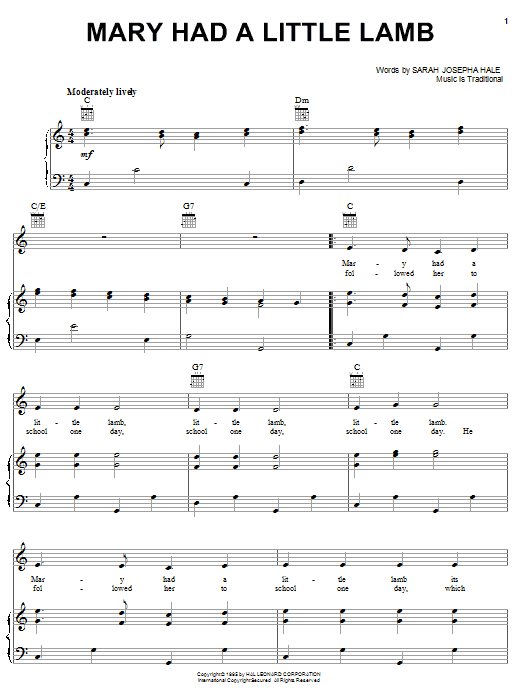 Preview Traditional Mary Had A Little Lamb Children sheet music, notes and chords for Piano, Vocal & Guitar (Right-Hand Melody), SKU: 16784 sheet music, piano notes, chords, guitar tabs, score, transpose, transcribe, how to play, guide, download, learn, tutorial, progression, song, artist, awards, billboard, mtv, vh1, tour, single, album, release