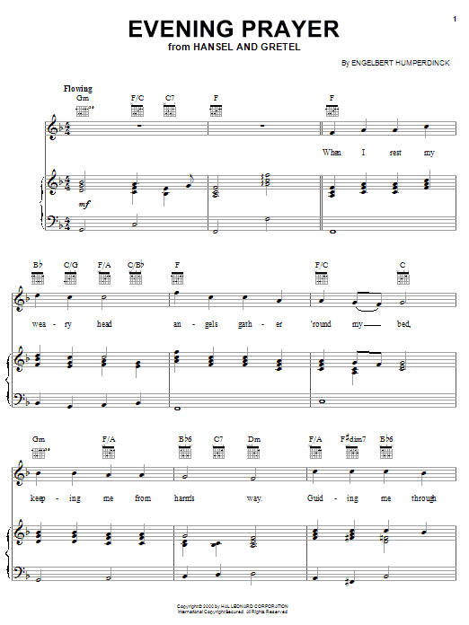 Preview Engelbert Humperdinck (19th C) Evening Prayer Religious sheet music, notes and chords for Piano, Vocal & Guitar (Right-Hand Melody), SKU: 16804 sheet music, piano notes, chords, guitar tabs, score, transpose, transcribe, how to play, guide, download, learn, tutorial, progression, song, artist, awards, billboard, mtv, vh1, tour, single, album, release