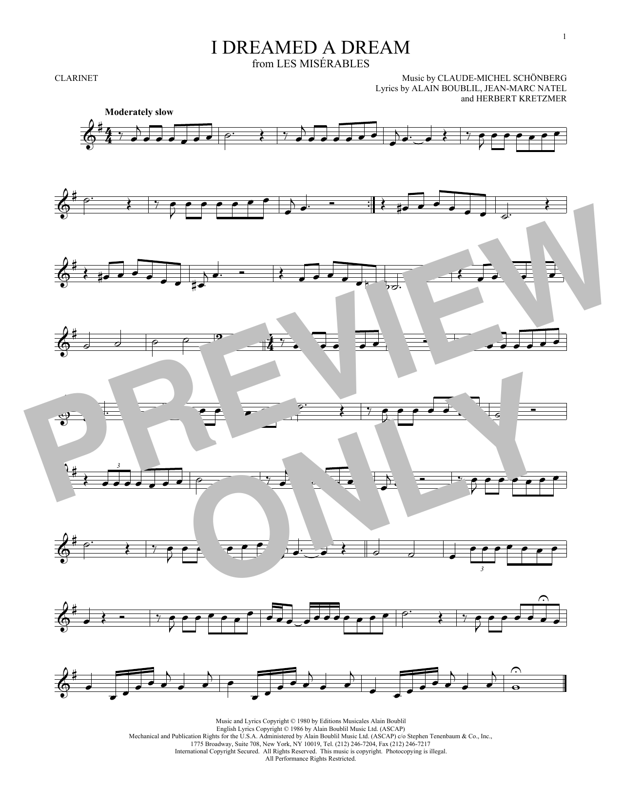 Preview Claude-Michel Schonberg I Dreamed A Dream Broadway sheet music, notes and chords for Clarinet, SKU: 169466 sheet music, piano notes, chords, guitar tabs, score, transpose, transcribe, how to play, guide, download, learn, tutorial, progression, song, artist, awards, billboard, mtv, vh1, tour, single, album, release