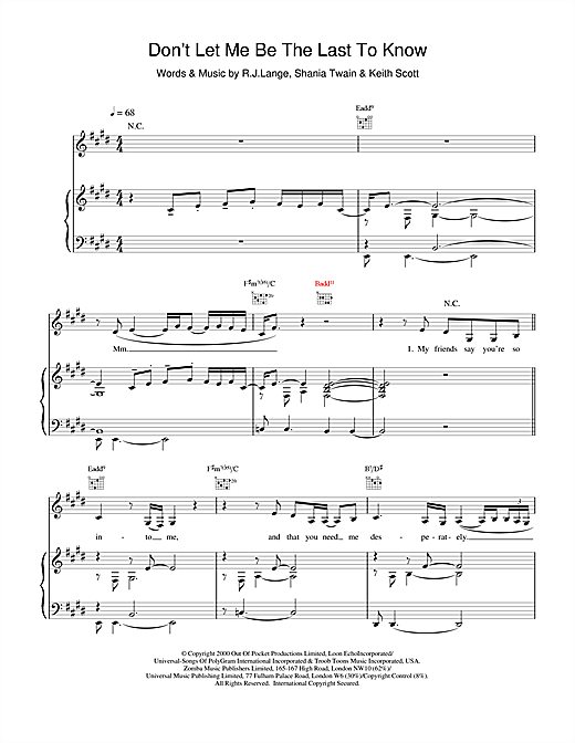 Preview Britney Spears Don't Let Me Be The Last To Know Pop sheet music, notes and chords for Piano, Vocal & Guitar, SKU: 17017 sheet music, piano notes, chords, guitar tabs, score, transpose, transcribe, how to play, guide, download, learn, tutorial, progression, song, artist, awards, billboard, mtv, vh1, tour, single, album, release