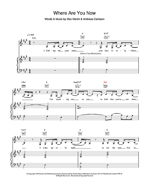 Preview Britney Spears Where Are You Now Pop sheet music, notes and chords for Piano, Vocal & Guitar, SKU: 17022 sheet music, piano notes, chords, guitar tabs, score, transpose, transcribe, how to play, guide, download, learn, tutorial, progression, song, artist, awards, billboard, mtv, vh1, tour, single, album, release