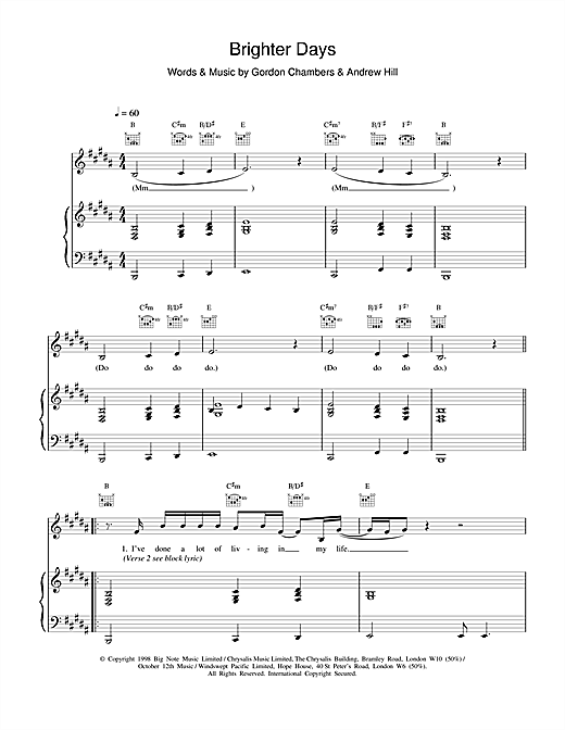 Preview Ronan Keating Brighter Days Pop sheet music, notes and chords for Piano, Vocal & Guitar, SKU: 17025 sheet music, piano notes, chords, guitar tabs, score, transpose, transcribe, how to play, guide, download, learn, tutorial, progression, song, artist, awards, billboard, mtv, vh1, tour, single, album, release