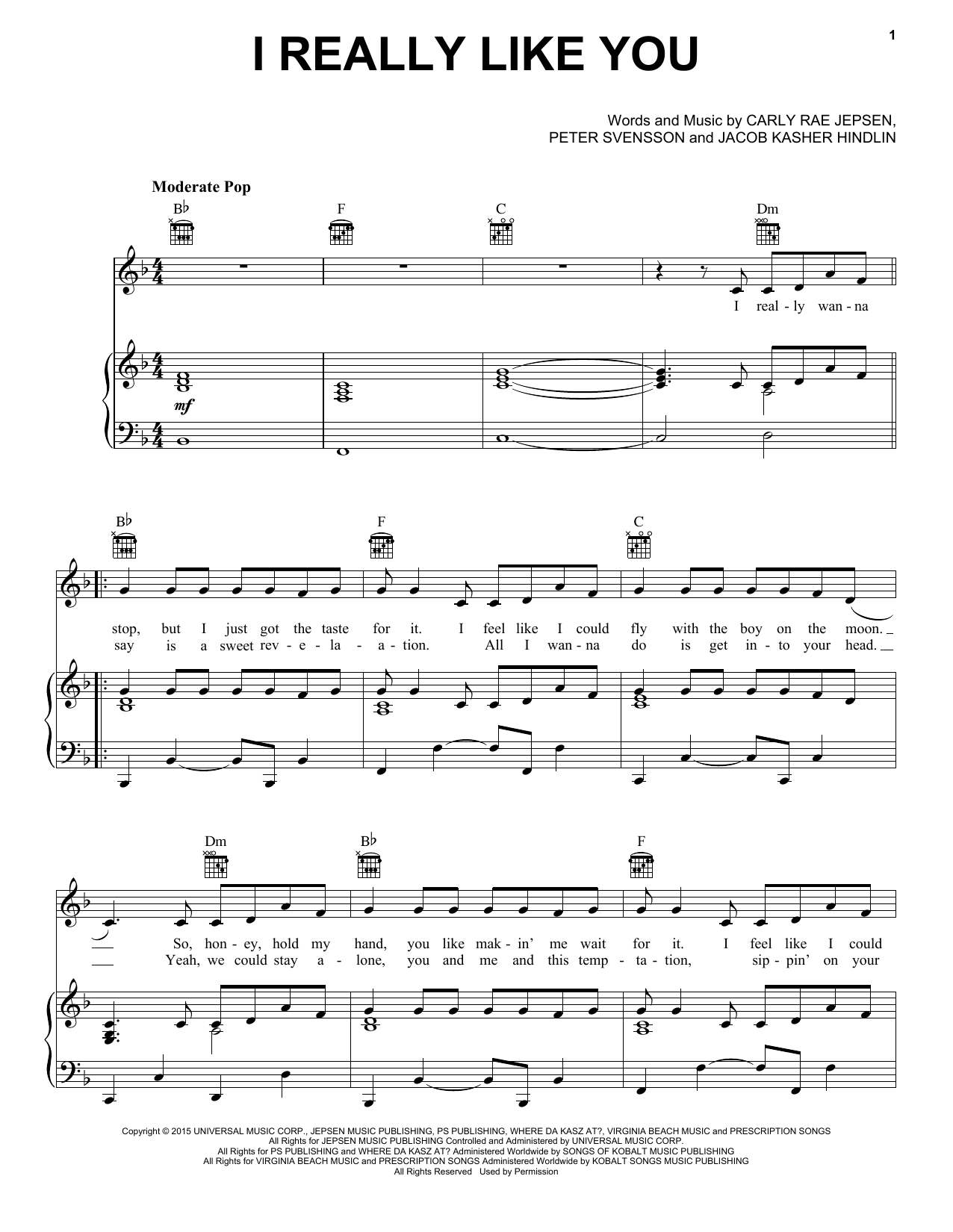 Preview Carly Rae Jepsen I Really Like You Pop sheet music, notes and chords for Piano, Vocal & Guitar with Backing Track, SKU: 170423 sheet music, piano notes, chords, guitar tabs, score, transpose, transcribe, how to play, guide, download, learn, tutorial, progression, song, artist, awards, billboard, mtv, vh1, tour, single, album, release