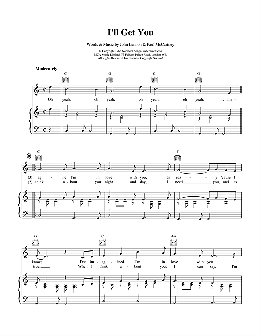 Preview The Beatles I'll Get You Rock sheet music, notes and chords for Piano, Vocal & Guitar (Right-Hand Melody), SKU: 17044 sheet music, piano notes, chords, guitar tabs, score, transpose, transcribe, how to play, guide, download, learn, tutorial, progression, song, artist, awards, billboard, mtv, vh1, tour, single, album, release