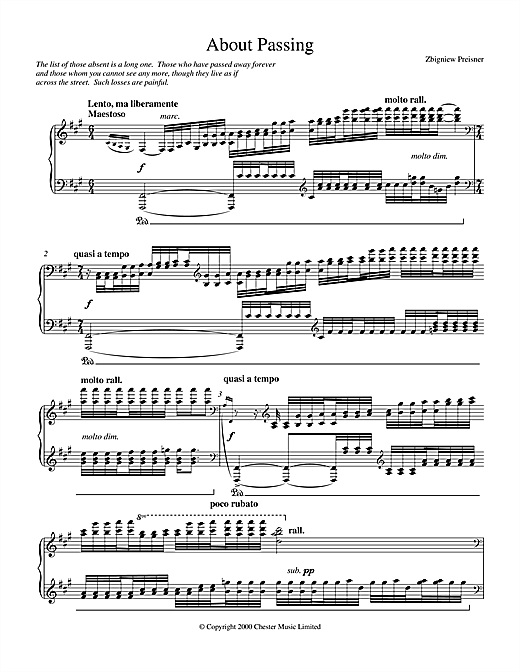 Preview Zbigniew Preisner About Passing Classical sheet music, notes and chords for Piano, SKU: 17101 sheet music, piano notes, chords, guitar tabs, score, transpose, transcribe, how to play, guide, download, learn, tutorial, progression, song, artist, awards, billboard, mtv, vh1, tour, single, album, release
