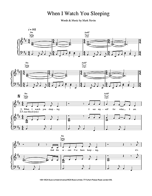 Preview Eddi Reader When I Watch You Sleeping Pop sheet music, notes and chords for Piano, Vocal & Guitar (Right-Hand Melody), SKU: 17112 sheet music, piano notes, chords, guitar tabs, score, transpose, transcribe, how to play, guide, download, learn, tutorial, progression, song, artist, awards, billboard, mtv, vh1, tour, single, album, release