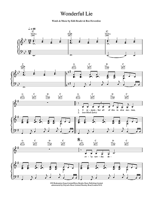 Preview Eddi Reader Wonderful Lie Pop sheet music, notes and chords for Piano, Vocal & Guitar, SKU: 17113 sheet music, piano notes, chords, guitar tabs, score, transpose, transcribe, how to play, guide, download, learn, tutorial, progression, song, artist, awards, billboard, mtv, vh1, tour, single, album, release