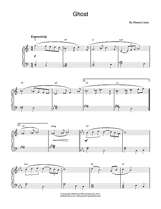 Preview Maurice Jarre Ghost (Theme) Film and TV sheet music, notes and chords for Piano, SKU: 17115 sheet music, piano notes, chords, guitar tabs, score, transpose, transcribe, how to play, guide, download, learn, tutorial, progression, song, artist, awards, billboard, mtv, vh1, tour, single, album, release
