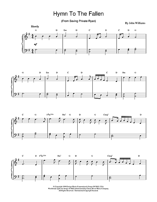 Preview John Williams Hymn To The Fallen (from Saving Private Ryan) Film and TV sheet music, notes and chords for Piano, SKU: 17116 sheet music, piano notes, chords, guitar tabs, score, transpose, transcribe, how to play, guide, download, learn, tutorial, progression, song, artist, awards, billboard, mtv, vh1, tour, single, album, release