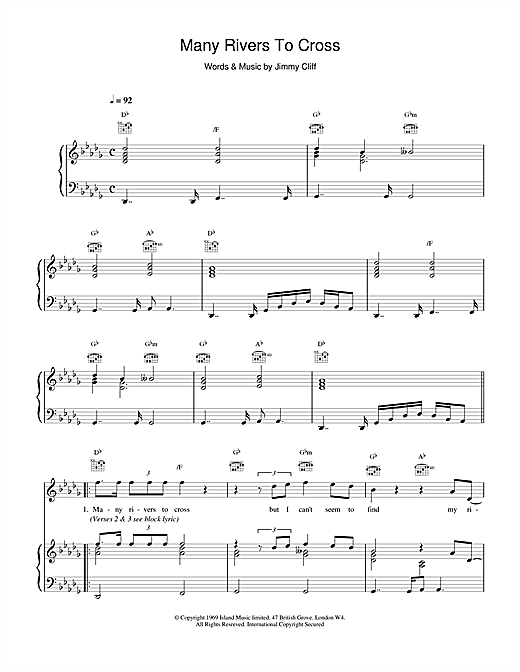 Preview UB40 Many Rivers To Cross Pop sheet music, notes and chords for Piano, Vocal & Guitar (Right-Hand Melody), SKU: 17133 sheet music, piano notes, chords, guitar tabs, score, transpose, transcribe, how to play, guide, download, learn, tutorial, progression, song, artist, awards, billboard, mtv, vh1, tour, single, album, release
