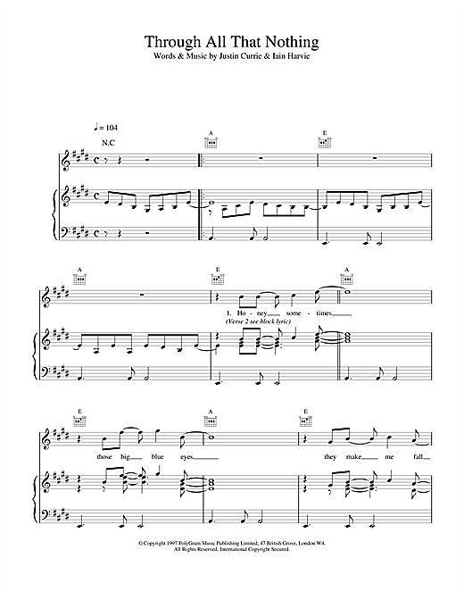 Preview Del Amitri Through All That Nothing Rock sheet music, notes and chords for Piano, Vocal & Guitar (Right-Hand Melody), SKU: 17150 sheet music, piano notes, chords, guitar tabs, score, transpose, transcribe, how to play, guide, download, learn, tutorial, progression, song, artist, awards, billboard, mtv, vh1, tour, single, album, release