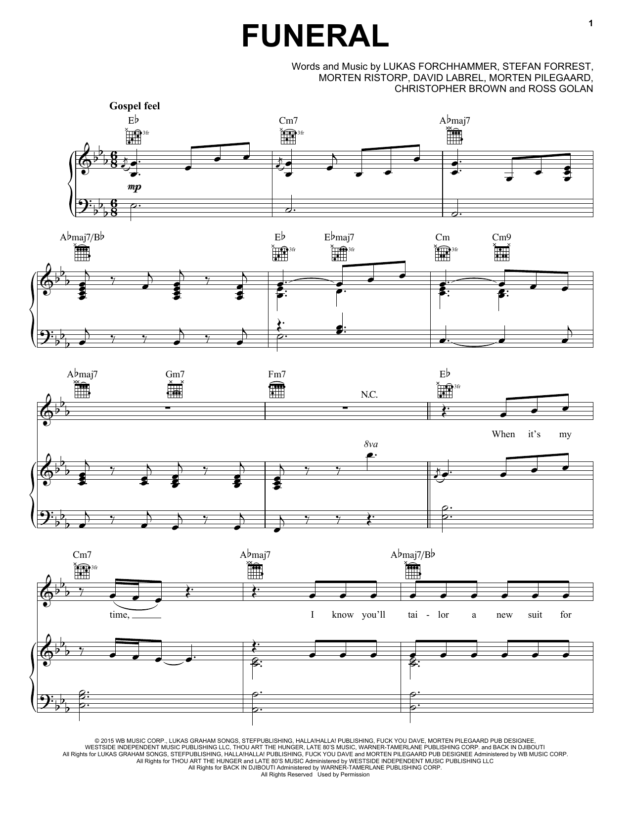 Preview Lukas Graham Funeral Pop sheet music, notes and chords for Piano, Vocal & Guitar (Right-Hand Melody), SKU: 171515 sheet music, piano notes, chords, guitar tabs, score, transpose, transcribe, how to play, guide, download, learn, tutorial, progression, song, artist, awards, billboard, mtv, vh1, tour, single, album, release