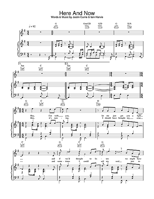 Preview Del Amitri Here And Now Rock sheet music, notes and chords for Piano, Vocal & Guitar (Right-Hand Melody), SKU: 17155 sheet music, piano notes, chords, guitar tabs, score, transpose, transcribe, how to play, guide, download, learn, tutorial, progression, song, artist, awards, billboard, mtv, vh1, tour, single, album, release