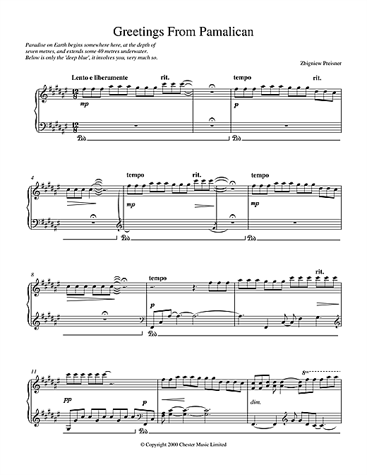 Preview Zbigniew Preisner Greetings from Pamalican Classical sheet music, notes and chords for Piano, SKU: 17160 sheet music, piano notes, chords, guitar tabs, score, transpose, transcribe, how to play, guide, download, learn, tutorial, progression, song, artist, awards, billboard, mtv, vh1, tour, single, album, release