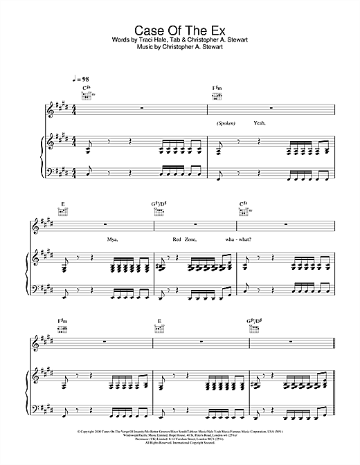 Preview Mya Case Of The Ex Pop sheet music, notes and chords for Piano, Vocal & Guitar, SKU: 17162 sheet music, piano notes, chords, guitar tabs, score, transpose, transcribe, how to play, guide, download, learn, tutorial, progression, song, artist, awards, billboard, mtv, vh1, tour, single, album, release
