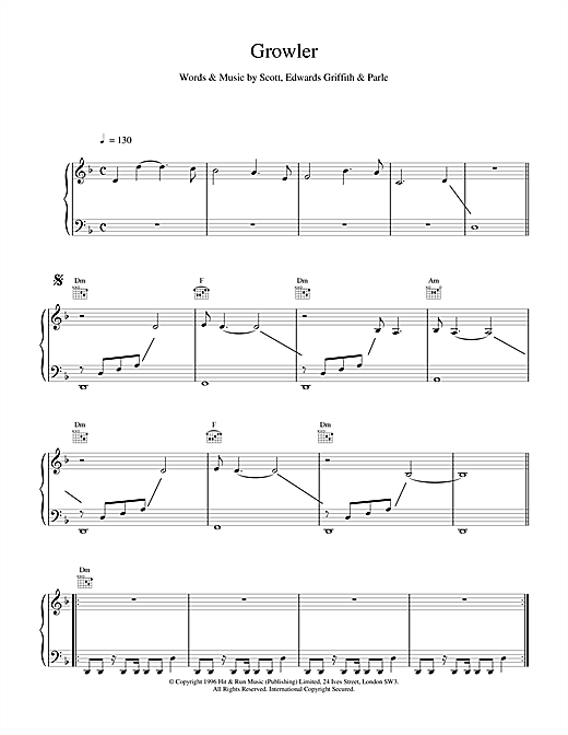 Preview Space Growler Rock sheet music, notes and chords for Piano, Vocal & Guitar (Right-Hand Melody), SKU: 17168 sheet music, piano notes, chords, guitar tabs, score, transpose, transcribe, how to play, guide, download, learn, tutorial, progression, song, artist, awards, billboard, mtv, vh1, tour, single, album, release