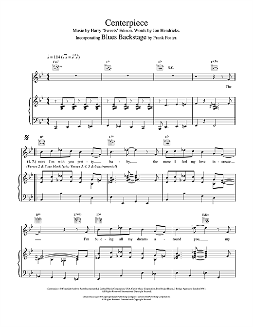 Preview Van Morrison Centerpiece/Blues Backstage Pop sheet music, notes and chords for Piano, Vocal & Guitar (Right-Hand Melody), SKU: 17179 sheet music, piano notes, chords, guitar tabs, score, transpose, transcribe, how to play, guide, download, learn, tutorial, progression, song, artist, awards, billboard, mtv, vh1, tour, single, album, release