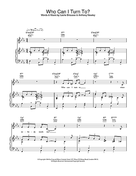 Preview Van Morrison Who Can I Turn To? Pop sheet music, notes and chords for Piano, Vocal & Guitar (Right-Hand Melody), SKU: 17187 sheet music, piano notes, chords, guitar tabs, score, transpose, transcribe, how to play, guide, download, learn, tutorial, progression, song, artist, awards, billboard, mtv, vh1, tour, single, album, release
