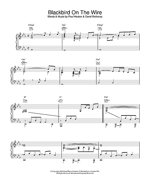 Preview The Beautiful South Blackbird On The Wire Rock sheet music, notes and chords for Piano, Vocal & Guitar (Right-Hand Melody), SKU: 17191 sheet music, piano notes, chords, guitar tabs, score, transpose, transcribe, how to play, guide, download, learn, tutorial, progression, song, artist, awards, billboard, mtv, vh1, tour, single, album, release
