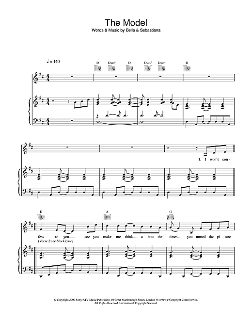 Preview Belle & Sebastian The Model Pop sheet music, notes and chords for Piano, Vocal & Guitar, SKU: 17207 sheet music, piano notes, chords, guitar tabs, score, transpose, transcribe, how to play, guide, download, learn, tutorial, progression, song, artist, awards, billboard, mtv, vh1, tour, single, album, release