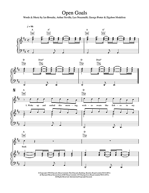 Preview The Lightning Seeds Open Goals Rock sheet music, notes and chords for Piano, Vocal & Guitar (Right-Hand Melody), SKU: 17315 sheet music, piano notes, chords, guitar tabs, score, transpose, transcribe, how to play, guide, download, learn, tutorial, progression, song, artist, awards, billboard, mtv, vh1, tour, single, album, release