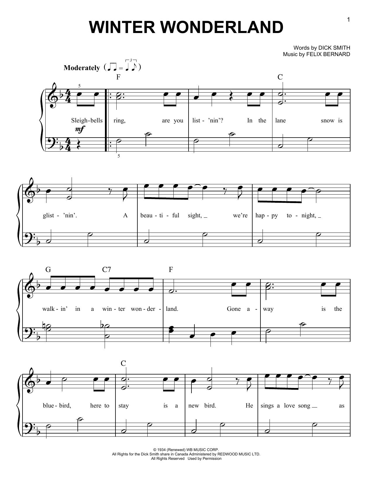 Preview Dick Smith Winter Wonderland Winter sheet music, notes and chords for Easy Piano, SKU: 173414 sheet music, piano notes, chords, guitar tabs, score, transpose, transcribe, how to play, guide, download, learn, tutorial, progression, song, artist, awards, billboard, mtv, vh1, tour, single, album, release