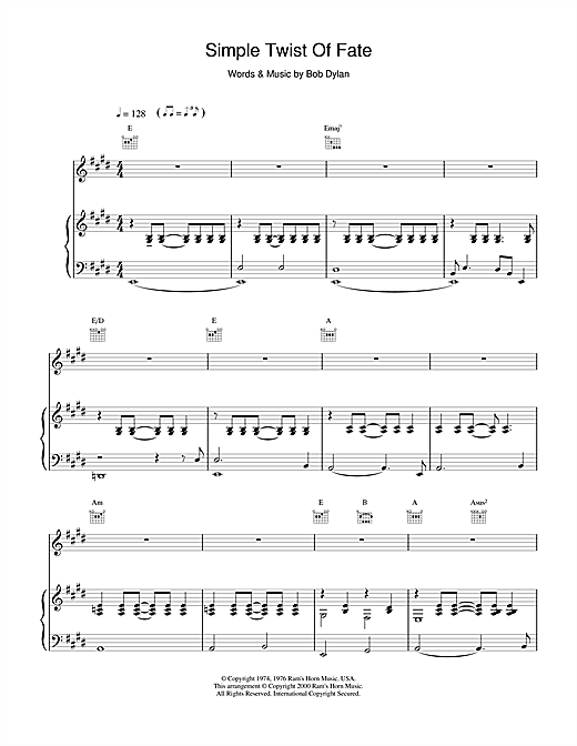 Preview Bob Dylan Simple Twist Of Fate Rock sheet music, notes and chords for Piano, Vocal & Guitar, SKU: 17354 sheet music, piano notes, chords, guitar tabs, score, transpose, transcribe, how to play, guide, download, learn, tutorial, progression, song, artist, awards, billboard, mtv, vh1, tour, single, album, release