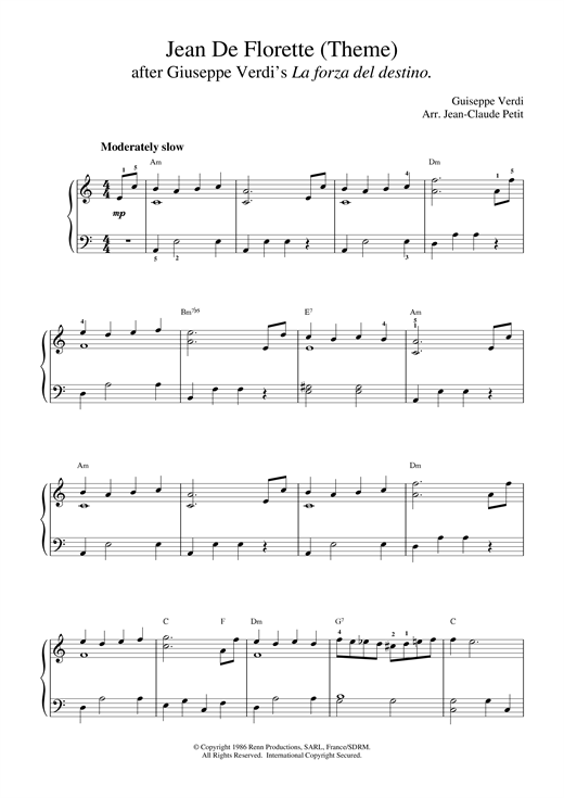 Preview Giuseppe Verdi Jean De Florette Film and TV sheet music, notes and chords for Piano, SKU: 17400 sheet music, piano notes, chords, guitar tabs, score, transpose, transcribe, how to play, guide, download, learn, tutorial, progression, song, artist, awards, billboard, mtv, vh1, tour, single, album, release