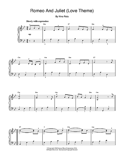 Learn to play Nino Rota Romeo And Juliet (Love Theme) sheet music for Piano Solo in minutes. Nino Rota Romeo And Juliet (Love Theme) sheet music notes and chords