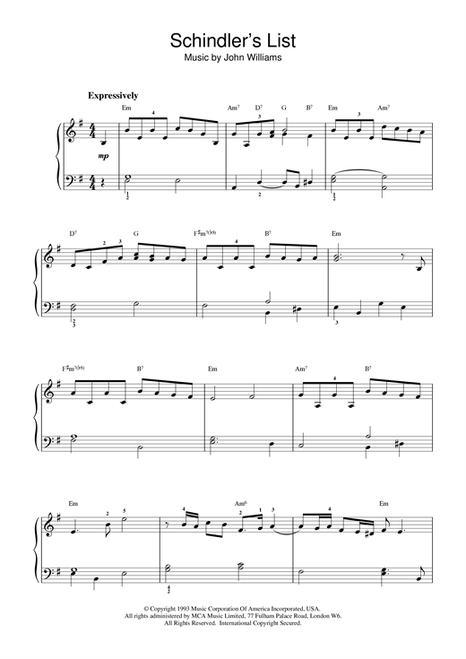 Preview John Williams Schindler's List Film and TV sheet music, notes and chords for Beginner Piano, SKU: 17406 sheet music, piano notes, chords, guitar tabs, score, transpose, transcribe, how to play, guide, download, learn, tutorial, progression, song, artist, awards, billboard, mtv, vh1, tour, single, album, release
