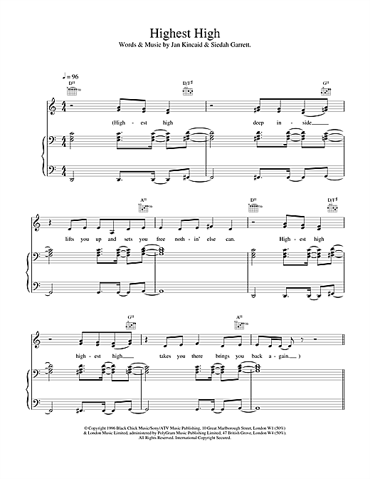 Preview The Brand New Heavies Highest High Funk sheet music, notes and chords for Piano, Vocal & Guitar, SKU: 17473 sheet music, piano notes, chords, guitar tabs, score, transpose, transcribe, how to play, guide, download, learn, tutorial, progression, song, artist, awards, billboard, mtv, vh1, tour, single, album, release