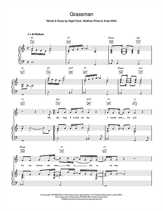 Preview Dodgy Grassman Rock sheet music, notes and chords for Piano, Vocal & Guitar (Right-Hand Melody), SKU: 17486 sheet music, piano notes, chords, guitar tabs, score, transpose, transcribe, how to play, guide, download, learn, tutorial, progression, song, artist, awards, billboard, mtv, vh1, tour, single, album, release