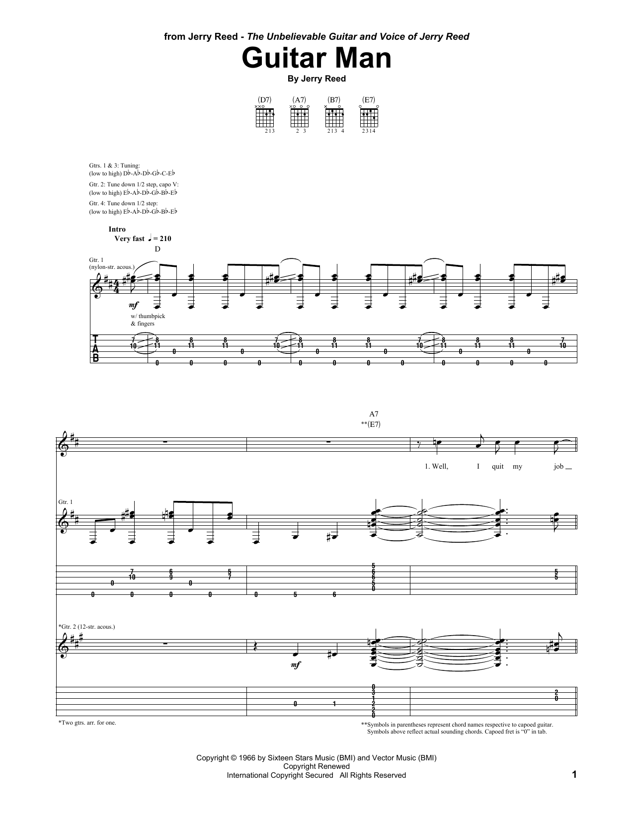 Preview Jerry Reed Guitar Man Pop sheet music, notes and chords for Guitar Tab, SKU: 175065 sheet music, piano notes, chords, guitar tabs, score, transpose, transcribe, how to play, guide, download, learn, tutorial, progression, song, artist, awards, billboard, mtv, vh1, tour, single, album, release