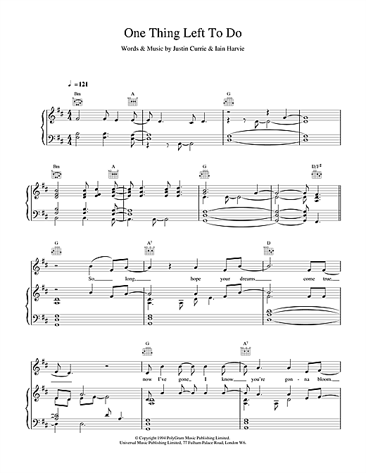 Preview Del Amitri One Thing Left To Do Rock sheet music, notes and chords for Piano, Vocal & Guitar (Right-Hand Melody), SKU: 17517 sheet music, piano notes, chords, guitar tabs, score, transpose, transcribe, how to play, guide, download, learn, tutorial, progression, song, artist, awards, billboard, mtv, vh1, tour, single, album, release