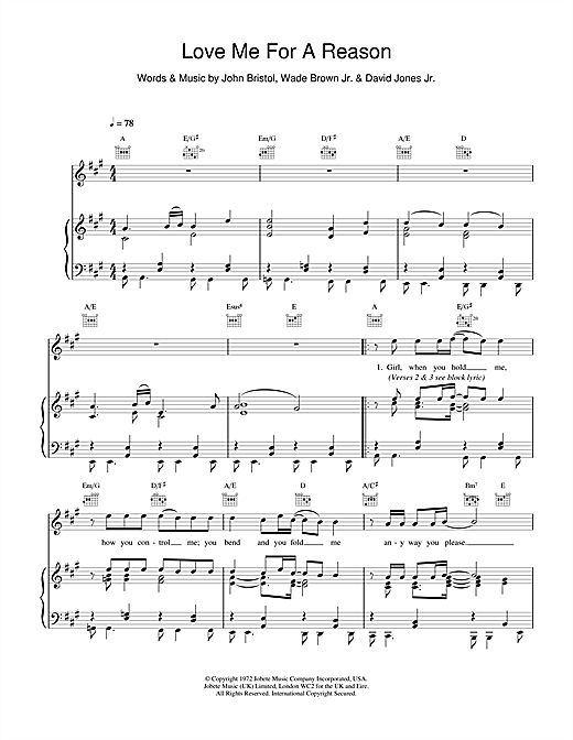 Preview Boyzone Love Me For A Reason Pop sheet music, notes and chords for Piano, Vocal & Guitar (Right-Hand Melody), SKU: 17565 sheet music, piano notes, chords, guitar tabs, score, transpose, transcribe, how to play, guide, download, learn, tutorial, progression, song, artist, awards, billboard, mtv, vh1, tour, single, album, release