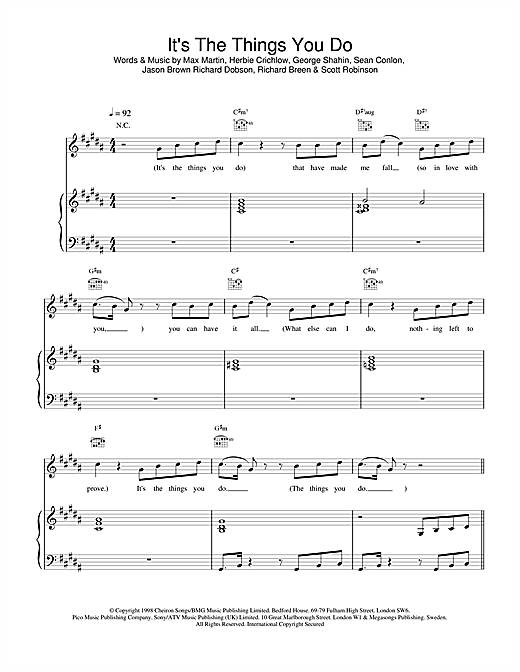 Preview Five Its The Things You Do Pop sheet music, notes and chords for Piano, Vocal & Guitar, SKU: 17578 sheet music, piano notes, chords, guitar tabs, score, transpose, transcribe, how to play, guide, download, learn, tutorial, progression, song, artist, awards, billboard, mtv, vh1, tour, single, album, release