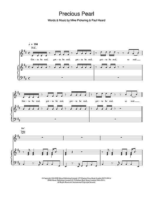 Preview M People Precious Pearl Soul sheet music, notes and chords for Piano, Vocal & Guitar (Right-Hand Melody), SKU: 17612 sheet music, piano notes, chords, guitar tabs, score, transpose, transcribe, how to play, guide, download, learn, tutorial, progression, song, artist, awards, billboard, mtv, vh1, tour, single, album, release