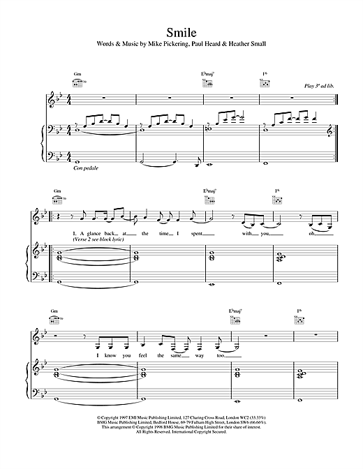Preview M People Smile Soul sheet music, notes and chords for Piano, Vocal & Guitar, SKU: 17616 sheet music, piano notes, chords, guitar tabs, score, transpose, transcribe, how to play, guide, download, learn, tutorial, progression, song, artist, awards, billboard, mtv, vh1, tour, single, album, release