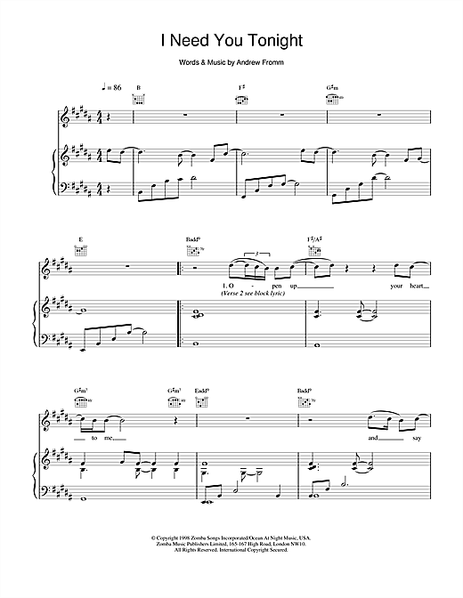 Preview Backstreet Boys I Need You Tonight Pop sheet music, notes and chords for Piano, Vocal & Guitar, SKU: 17622 sheet music, piano notes, chords, guitar tabs, score, transpose, transcribe, how to play, guide, download, learn, tutorial, progression, song, artist, awards, billboard, mtv, vh1, tour, single, album, release