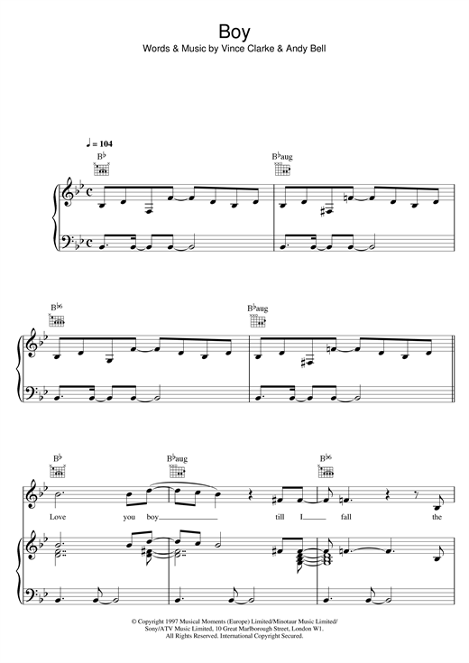 Preview Erasure Boy Pop sheet music, notes and chords for Piano, Vocal & Guitar (Right-Hand Melody), SKU: 17635 sheet music, piano notes, chords, guitar tabs, score, transpose, transcribe, how to play, guide, download, learn, tutorial, progression, song, artist, awards, billboard, mtv, vh1, tour, single, album, release